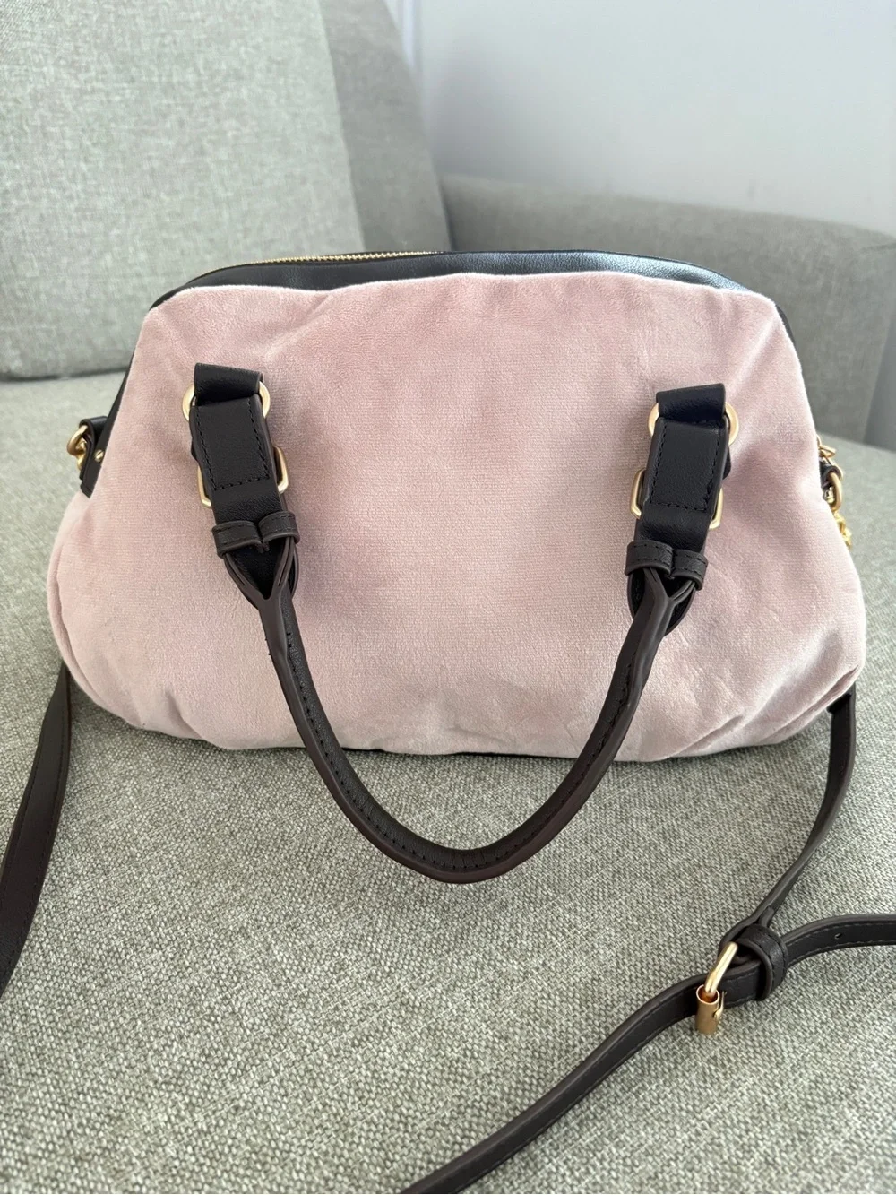 Juicy Couture Pink and Black Logo Shoulder Bag with Gold Accent